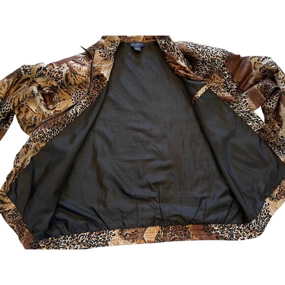Vintage Kim Rogers Sport Silk Mixed Animal Print Bomber Jacket, Size 1X - Picture 8 of 14